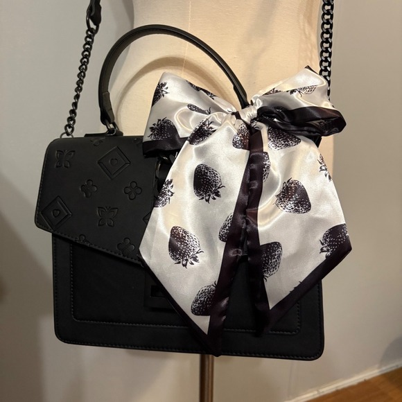 Aldo Handbags - NWT ALDO Black Purse Butterfly/Heart‎ Embossed; Black/White Strawberry Scarf